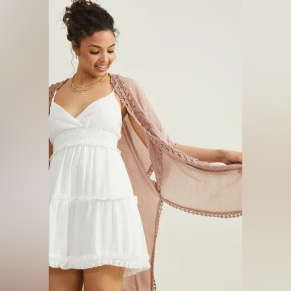 Altar'd State | Crochet Trim Midi Kimono | Mocha - Picture 2 of 8